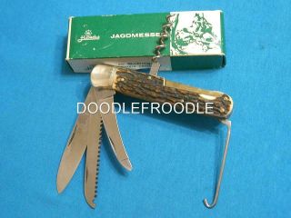 Nm Vintage Hubertus Jagdmesser Germany Stag Lockback Folding Hunter Knife Knives