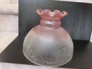 Great Vintage Etched Pink Clear Glass Cw Vianne Lamp Shade France 9.  75 " Dx7.  25 " T