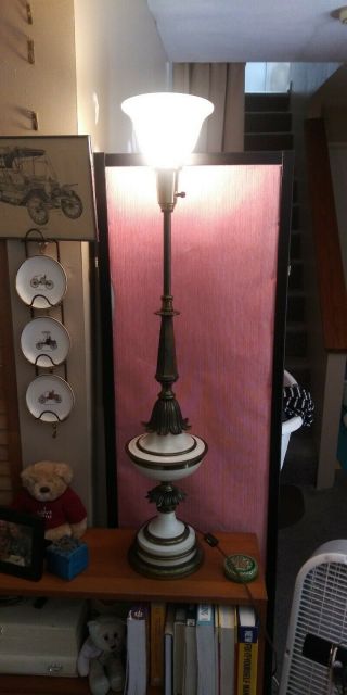 Vintage Stiffel Torchier Table Lamps - Brass Milk Glass Hollywood Regency 2
