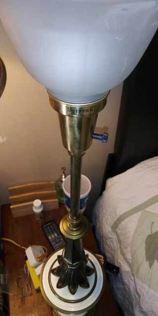 Vintage Stiffel Torchier Table Lamps - Brass Milk Glass Hollywood Regency 5