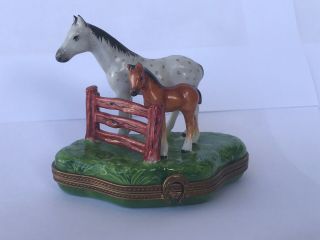 Horse & Pony Limoges Trinket Box Peint Main France Parry Vielle