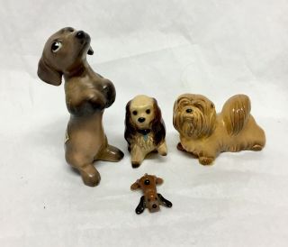 Vintage Hagen Renaker Group Of Miniature Ceramic Dogs - Dachshund,  Llasa Etc