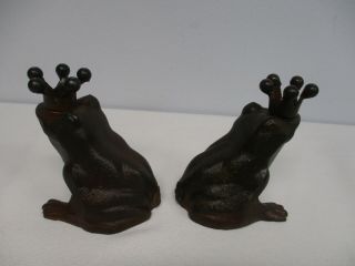 SIGNED JAN BARBOGLIO HEAVY IRON FROG PRINCE CANDLE HOLDERS 4 