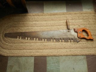 Vintage Disston 36 " Crosscut Saw With Helper Handle Perforated Teeth