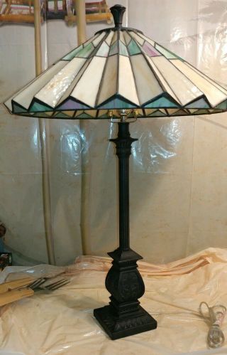 Tiffany - Style Vintage Multi - Color Slag Glass Table Lamp - Mid - Century Modern