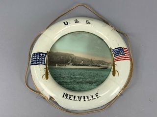 Antique Tinted Photograph Of U.  S.  S.  Melville Chalkware Life Preserver Frame