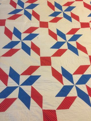 Vintage Quilt Machine Pieced And Hand Quilted 76 " X 88 " Double Pin Wheel
