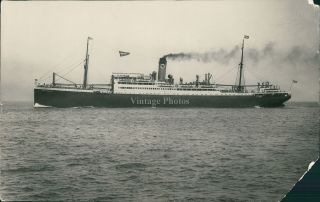 Press Photo Ship Ss Ruth Alexander Huge Boat Flags Sea Black Smoke Vintage 7x9