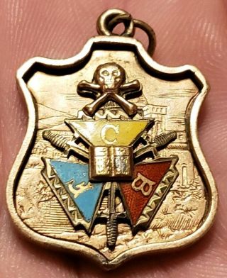 Rare Victorian Gold Tone Masonic / Knights Of Pythias Skull & Bones Medal Fob
