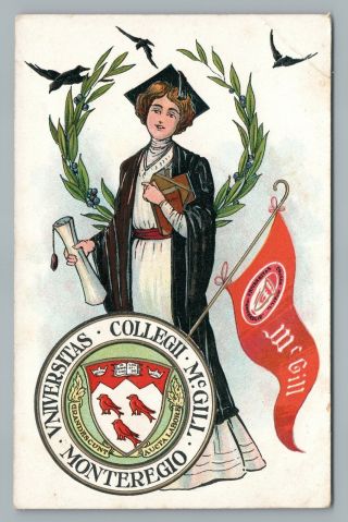 Mcgill College Girl Rare Antique Montreal University Embossed Postcard 1910s