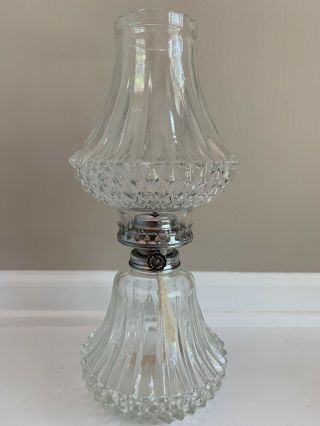Vintage Lamplight Farms Diamond Cut Glass Oil Lamp
