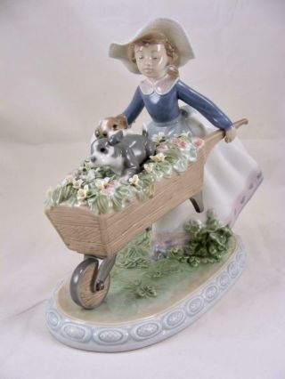Lladro " A Barrow Of Fun " Figurine 5460 - Girl,  Puppies And Flowers