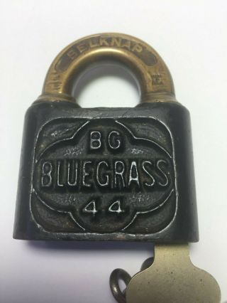 Vintage Belknap Louisville Blue Grass Bg44 Padlock Lock With Key &