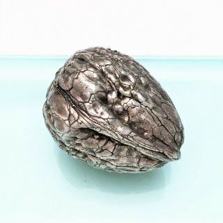 Vintage Sterling Silver Decorative Nut Figurine,  Walnut In Shell