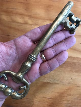 Old Large Brass Skeleton Key Antique / Vintage - Heavy 8”