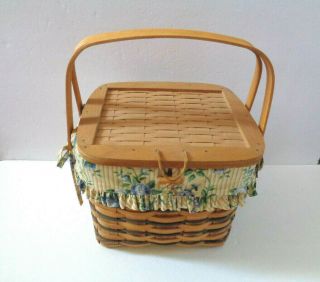 1997 Longaberger Green Weave Remembrance Basket With Cloth & Plastic Liners