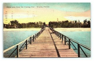 Vintage Postcard Hand Colored Albertype Fishing Pier Naples Florida 1936 J13