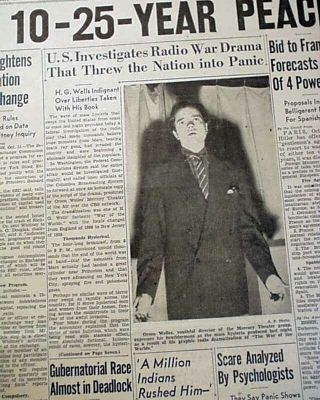 WAR OF THE WORLDS Orson Welles MARS Martians Invasion RADIO Panic 1938 Newspaper 2