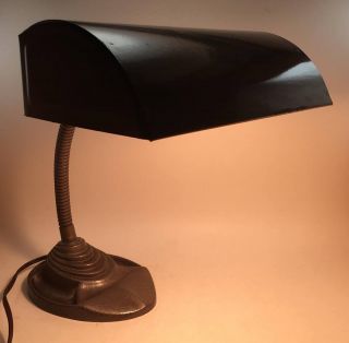 Vintage - Goose Neck Desk Lamp - Art Deco Cast Metal Base -