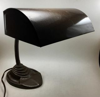 Vintage - Goose Neck Desk Lamp - Art Deco Cast Metal Base - 2
