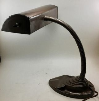 Vintage - Goose Neck Desk Lamp - Art Deco Cast Metal Base - 3