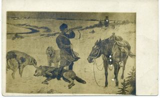 1910s Antique " Fox Hunt " By Voroshilov Borzoi Dogs Russian Postcard