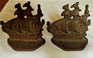 Vintage Spanish Clipper Sailing Ship Nautical Cast Iron Book Ends Bookends Exc