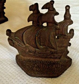 Vintage Spanish Clipper Sailing Ship nautical cast iron book ends bookends EXC 2