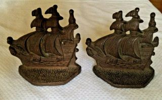 Vintage Spanish Clipper Sailing Ship nautical cast iron book ends bookends EXC 5