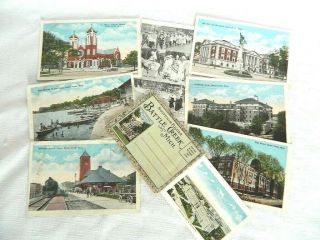 7 Battle Creek Michigan Vintage 1918 Post Cards City Hall,  Mini Souvenir Folder