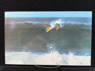 Postcard Hawaii Champion Surfers Riding The Big Ones At Waimea Bay Unposted
