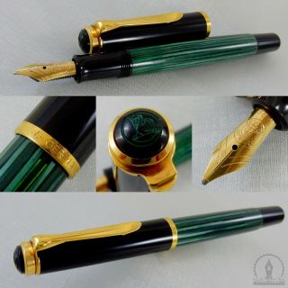 Old Style W - Germany Pelikan M400 Green Striated Fountain Pen 14c Obb Nib