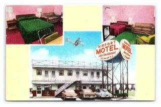 Vintage Postcard Airport Motel Fort Newark Jersey 1950s Old Cars C4