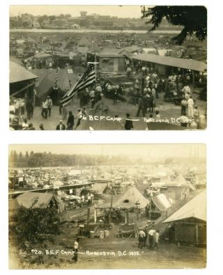 2 Cards Rppc Bonus Army Bef Anacostia Camp,  Washington,  Dc 1932