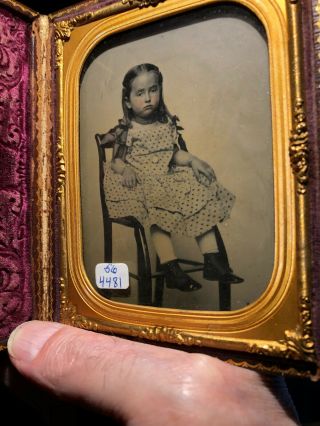 1/4 Plate Ambrotype J.  T.  Upson Buffalo Ny Of Frowning Girl Sitting In Chair.
