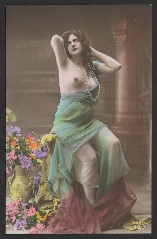 Vintage French Nude Color Tinted Postcard Louis - Amédée Mante 1910s 090