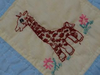 EXQUISITE VINTAGE HAND QUILTED & EMBROIDERY SAFARI ANIMALS FARMHOUSE OLD QUILT 4