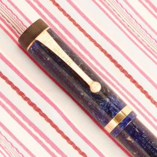 Vintage Parker Duofold Lucky Curve Lapis Lazuli Blue Flat - Top Gold Fountain Pen