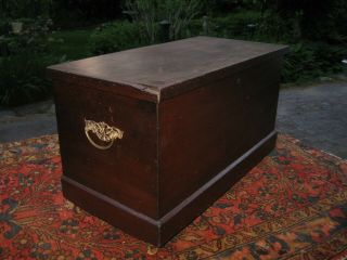 Antique Solid Walnut Lift Top Chest Tool Box Brass Handles 1800s - 1900