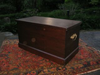 ANTIQUE SOLID WALNUT LIFT TOP CHEST TOOL BOX BRASS HANDLES 1800s - 1900 2