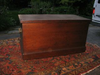 ANTIQUE SOLID WALNUT LIFT TOP CHEST TOOL BOX BRASS HANDLES 1800s - 1900 3