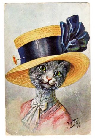 Postcard Thiele Cat In Fancy Hat With Black Ribbon T.  S.  N.  Series 1113 (1118)