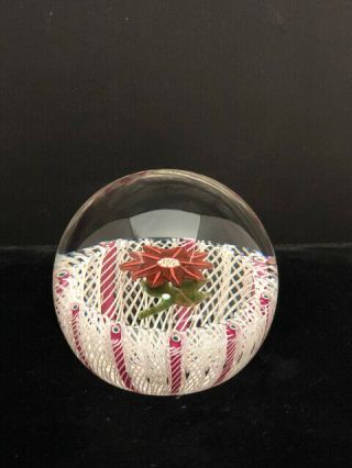 Stunning Paul Ysart Red Flower Art Glass Cane Lattinico Paperweight PY Cane 2