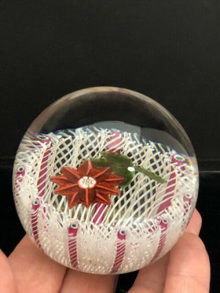 Stunning Paul Ysart Red Flower Art Glass Cane Lattinico Paperweight PY Cane 3