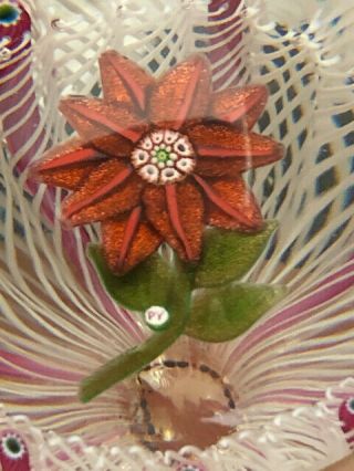 Stunning Paul Ysart Red Flower Art Glass Cane Lattinico Paperweight PY Cane 5