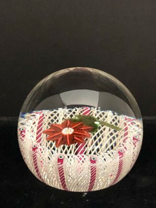 Stunning Paul Ysart Red Flower Art Glass Cane Lattinico Paperweight PY Cane 8