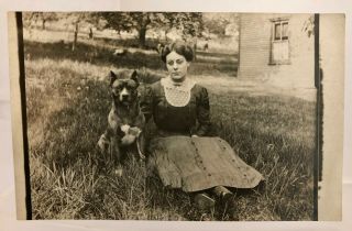 Vintage 1910s Compelling Edwardian Woman Pit Bull Terrier Dog Photo Rppc