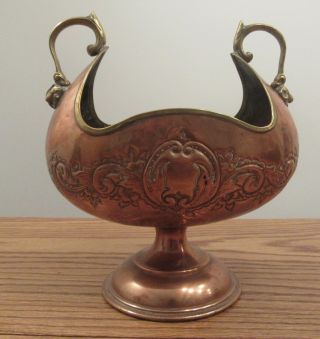 Antique Double Handled Hand Chased Repousee Footed Copper Urn/vase Planter