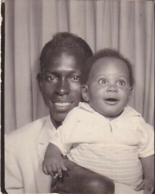 Vintage Photo Booth: Happy African - American Dad W/ Cute Wide - Eyed Infant