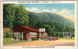 Tryon,  North Carolina Postcard Valhalla Hand Weavers Gift Shop Linen C1940s